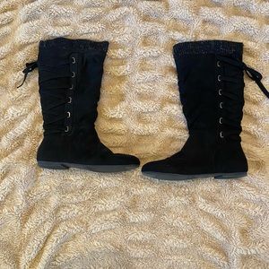 Suede boots with sweater cuff detail